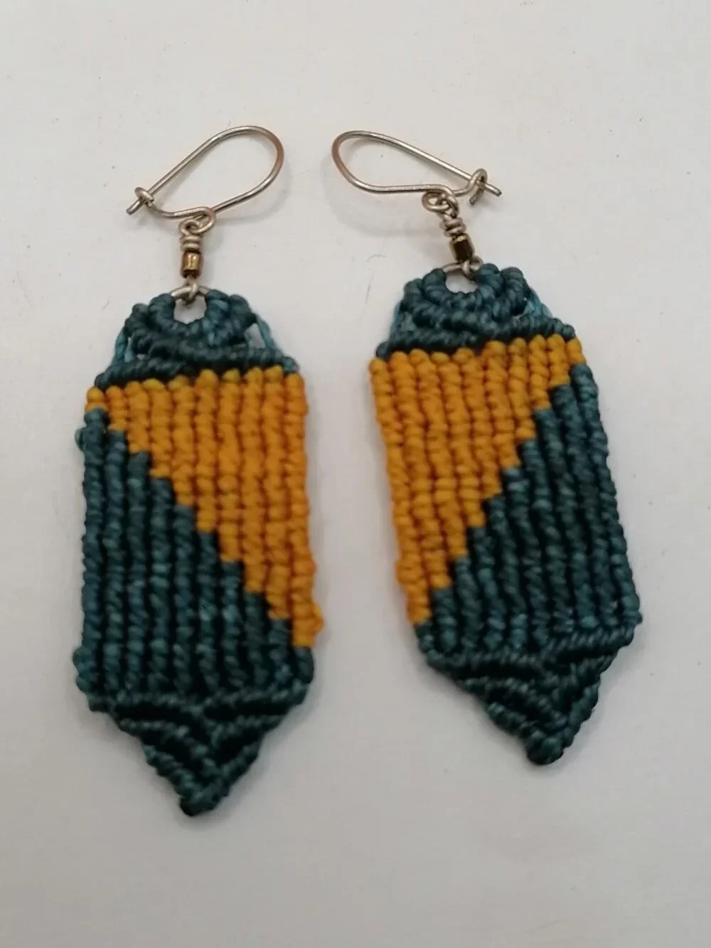 Teal Mustard Macrame Dangle Earrings